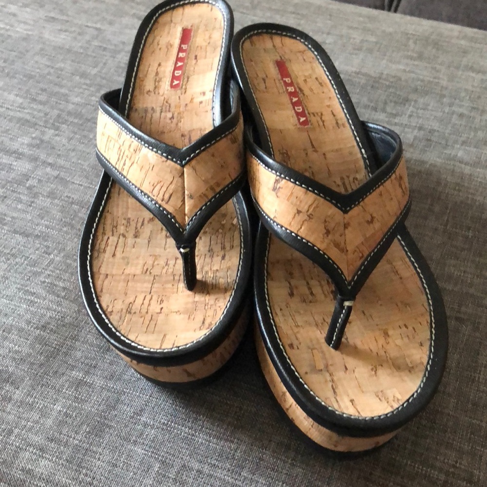 Prada cork wedge sandals
